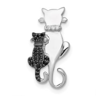 Diamond2Deal 14k White Gold Black and White Diamond Big and Little Cats Chain Slide