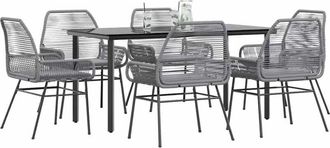 vidaXL Juego Comedor Jard&iacute;n 7 Pzas Cojines Rat&aacute;n Sint&eacute;tico Vidrio Gris Vidaxl