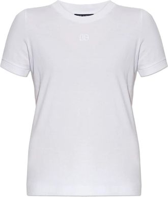 Dolce & Gabbana Jersey t-shirt met kant en DG-borduurwerk - Dames - T-shirts - Wit - XS - Katoen - Tops