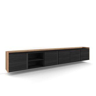 Skraut Home Mueble tv efecto madera negro y roble 309x35x50cm colgado