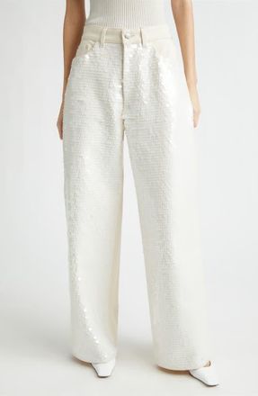 Stella McCartney Opalescent Sequin Wide Leg Jeans in Ivory White Denim at Nordstrom, Size 26