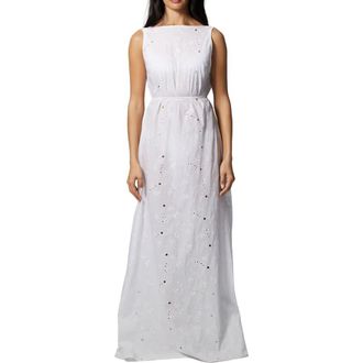 Kiki De Montparnasse Simone Cotton Eyelet Long Dress in Ivory at Nordstrom, Size X-Small