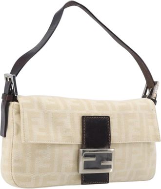 Fendi Baguette Zucca Canvas Beige Canvas Handbag (Pre-Owned)