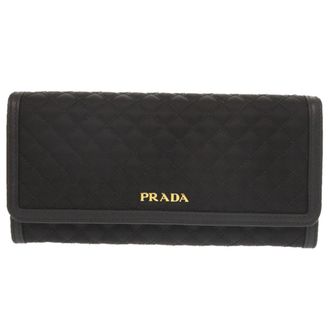 Prada Black Nylon Leather Long Wallet (Bi-Fold) (Pre-Owned)