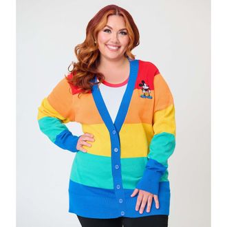 Unique Vintage Plus Size Printed Knit Long Cardigan in Blue Rainbow Print at Nordstrom, Size 2X