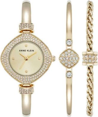 Anne Klein Quartz Crystal Gold Dial Ladies Watch and Bracelet Set AK-5228GPST