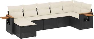 vidaXL Vidaxl - Set De Comedor De Jard&iacute;n 7 Pzas Y Cojines Rat&aacute;n Sint&eacute;tico Negro