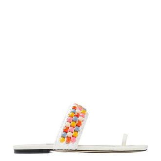 Jimmy Choo London Amoure Flat Embellished Raffia Sandals, Brand Size 36 ( US Size 6 )