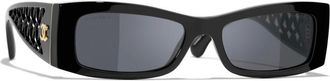 Chanel Rechthoekige Zonnebril - Dames - Accessoires - Zwart - Maat: 54 MM Nylon