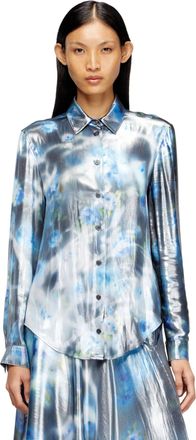 Diesel Metallic shirt with blurred roses print - Shirts - Woman - Blue