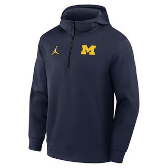 Nike Jordan Mens Michigan Coaches Premium Jordan Brand Dri-FIT College 1/4-Zip Hoodie in Blue | 0JPQ41SMWN-NWP