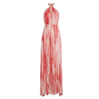 Elisabetta Franchi Maxi Dresses, female, Multicolor, S, Red Carpet dress in viscose fabric with tulle print