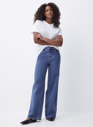 Contemporaine Womens Medium-indigo structured denim jean Fit: Wide leg, high rise