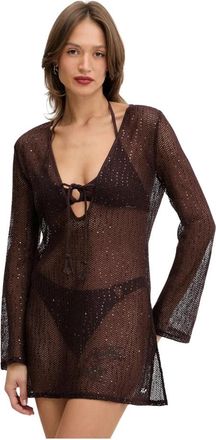 Karl Lagerfeld Crochet LS Beach Dress - Dames - Strandmode - Bruin - S - Polyester - Badmode