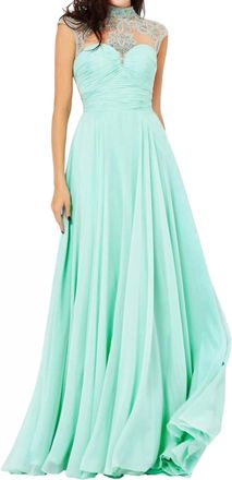 Angela & Alison Beaded Full-Length Prom Dress In Mint