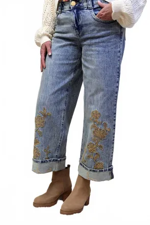 Democracy Wide Leg Ab Solution Embroidered Jeans In Denim