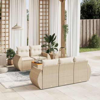 vidaXL Juego De Sof&aacute;s Jard&iacute;n Con Cojines 6 Pzas Rat&aacute;n Sint&eacute;tico Beige Vidaxl
