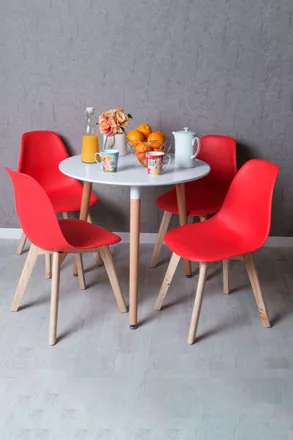 Regalos Miguel Regalos Miguel - Descuento Extra - Conjunto Mesa Tower Redonda 80 Cm Blanca Y Pack 4 Sillas Kelen - Rojo