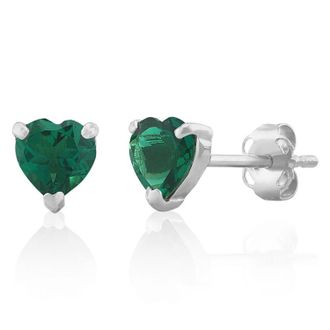 MAX + STONE 14K White or Yellow Gold 3 Prong Heart Shape Gemstone Stud Earrings