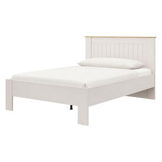 Dmora Cama Matrimonial Luangp, Dimensiones 160x200 Cm, Cabecera Con Detalles Rayados, Soporta 200 Kg, Blanco Crema