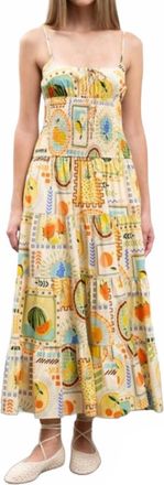 Moon River Fruit Tile Print Spaghetti Strap Midi Dress In Orange Multi