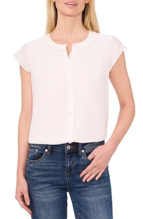 CeCe by Cynthia Steffe Scalloped Cap Sleeve Top in New Ivory at Nordstrom, Size X-Large