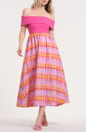 Isaac Mizrahi New York Off the Shoulder Midi Dress in Pink Multi at Nordstrom, Size X-Small