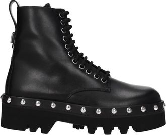 Furla Zwarte Leren Enkellaarzen met Studs - Dames - Veterlaarzen - Zwart - 37 EU - Leer - Schoenen