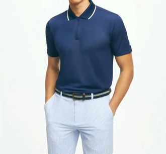 Brooks Brothers Performance Series Half-Zip Pique Polo Shirt In Blue