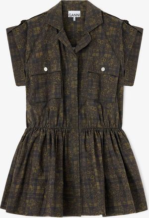 Ganni Gothic Olive Dress in Printed Cotton - Size 10/12 Organic