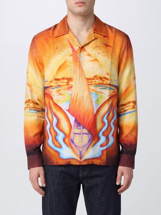 Casablanca Long-Sleeved Silk Shirt with All-Over Graphic Print