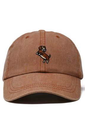 Dalix Dachshund Embroidered Dad Cap in Washed Orange at Nordstrom