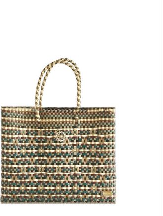 Lola's Bag Womens Medium Woven Regular Strap Tote Bag In Green/gold