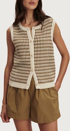 Varley Aura Cotton Knit Top in Egret/golden Olive at Nordstrom, Size X-Large
