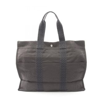 Herm&egrave;s Gray Nylon Canvas Canvas Handbag Tote Bag (Pre-Owned)