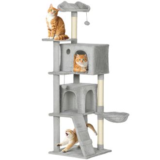 OEM &Aacute;rbol Rascador Para Gatos 160 Cm Con Plataformas Cama 2 Cuevas Hamaca Escalera Postes De Sisal Gris Claro