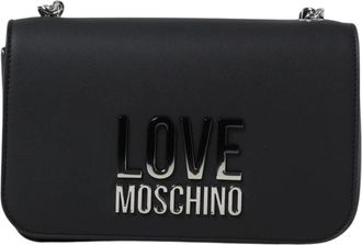 Love Moschino Crossbody Tas met Ketting en Letterdetail - Dames - Schoudertassen - Zwart - ONE Size - Leer - Tassen