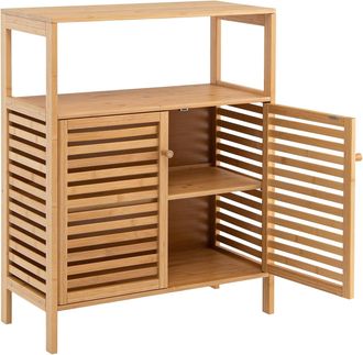 Costway Costway - Armario De Ba&ntilde;o De Bamb&uacute;, 64 X 27,5 X 80 Cm, Organizador De Almacenamiento Independiente Con Estante Abierto Y Puertas Dobles, Estante Extra