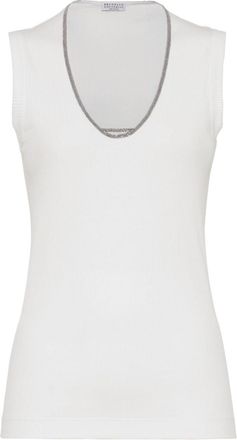 Brunello Cucinelli Monili-trim scoop-neck tank top - women - Cotton/Elastane - L - White