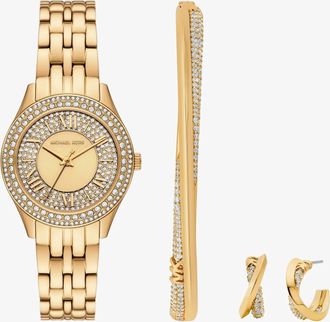 Michael Kors Mini Harlowe Pav&eacute; Gold-Tone Watch and Jewelry Set