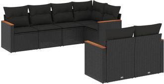 vidaXL Set De Comedor De Jard&iacute;n 7 Pzas Y Cojines Rat&aacute;n Sint&eacute;tico Negro Vidaxl