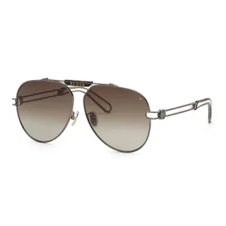 Philipp Plein Philipp Plein Sunglasses Aviator Full Rim, Shiny Rose Gold Frame And Grey Gradient Gold Mirror Lens