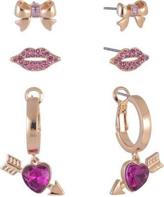 Hallmark Gold Tone Trio Earring Set in Pink at Nordstrom