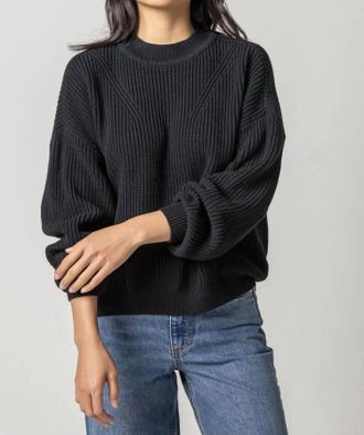 Lilla P Oversized Rib Pullover Sweater In Black