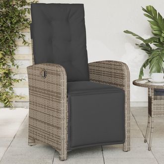 vidaXL Sill&oacute;n Reclinable De Jard&iacute;n Con Reposapi&eacute;s Rat&aacute;n Sint&eacute;tico Gris Vidaxl