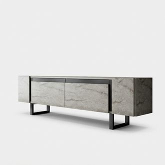 Asir Group LLC Mobile Tv Moderno In Melaminico E Metallo 180 Cm Yildiz Travertino - Nero