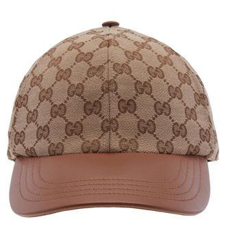 Gucci GG Canvas Baseball Hat with Leather Trim, Size Medium