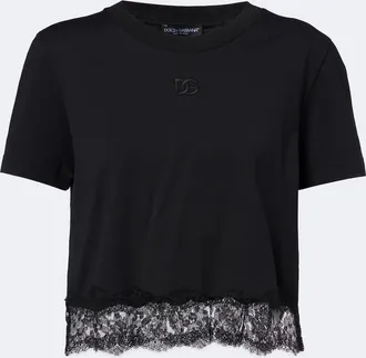 Dolce & Gabbana DG lace-trimmed cotton-blend T-shirt