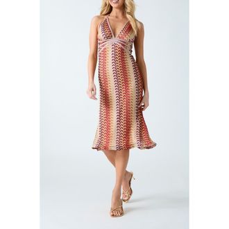 Guess Fearne Metallic Halter Midi Dress in Dream Pink Multi at Nordstrom, Size Medium