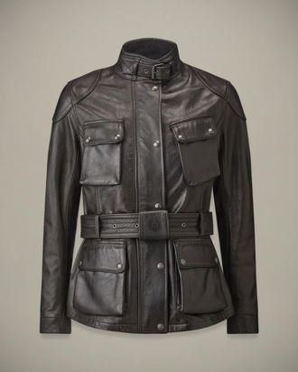 Belstaff Trialmaster Motorcycle Icon Jacket Womens Hand Waxed Leather Antique Black Size UK 10